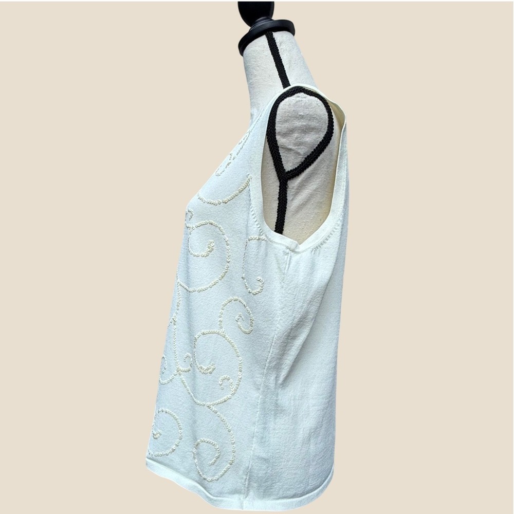 Jones New York Womens XL Cream Sequin Scroll Knit Sleeveless Shell Top